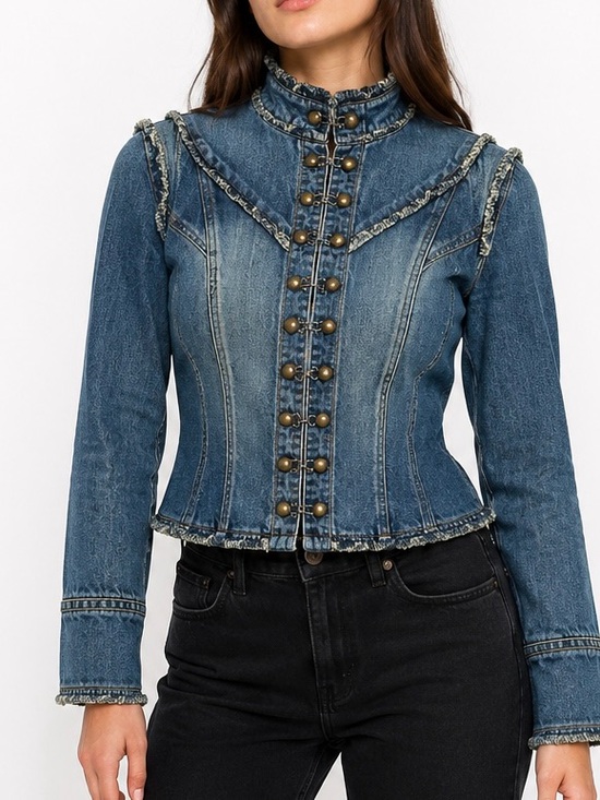 Rave brand Jackets & Blazers - Rave Y2K Victorian Denim Jacket High Neck Hook & Eye Fitted Womens M